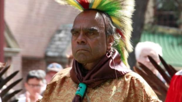 Chief Mark Quiet Hawk Gould taking part in A Day of Celebration! Lenapowsi: Nanticoke-Lenape Music, Dance and Craft. Wheaton Arts and Cultural Center, Millville, New Jersey, September 2014.