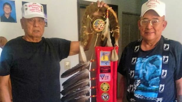 Mervin Garneaux and Vincent Ten Fingers honor the Native warrior spirit through the Wild Horse Butte Tokala Inter-Tribal Honor Guard.
