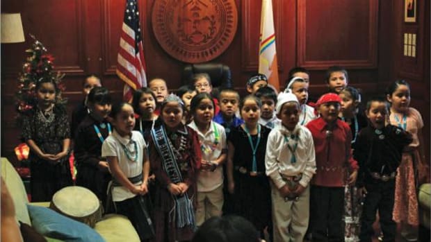 Students from Tsehootso Dine’ Bi Olta’ visited the Office of the President and Vice President to sing Christmas carols in Navajo.
