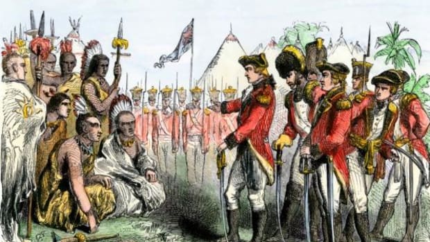 British General Burgoyne addressing Native Americans to secure an alliance during the Revolutionary War.