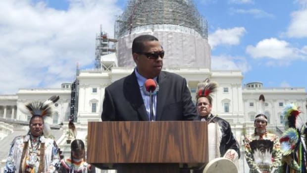 Chairman Cedric Cromwell, Mashpee Wampanoag Tribe, speaking in front of the U.S. Capitol during the Reservation Economic Summit. June 16, 2015; Washington, D.C.