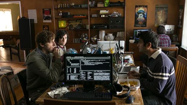 Silicon Valley (left to right): Thomas Middleditch, Josh Brener, Kumail Nanjiani. Production Design by Richard Toyon. Photo Courtesy Jaimie Trueblood/HBO