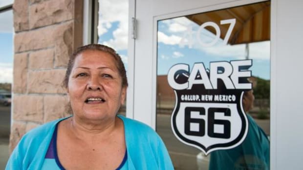 Maxine Hanley spent decades on the streets. She’s now sober and living in transitional housing at C.A.R.E. 66 in Gallup, New Mexico.