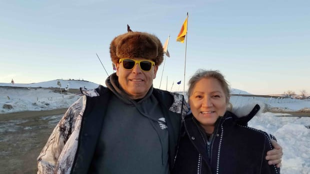 Indian Country Media Network's Op Ed page Editor Ray Cook and wife Tracy Sunday Cook at Standing Rock, February 3, 2017