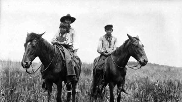 Three Seminoles on horseback in Indian Prairie Florida in April 1924 head to their camp in the cabbage tree hammocks.