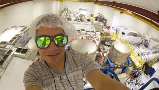 Corey Gray, Siksika/Northern Blackfoot, in his lab at the LIGO detector in Washington State, where he is the lead operator for one of the facilities that registered gravitational waves emanating from a collision of two black holes billions of years ago.