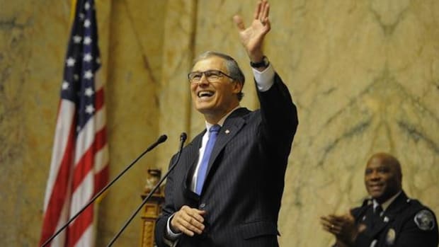 Washington Governor Jay Inslee at the State of the State address in January.