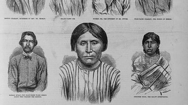 This front page of Frank Leslie’s Illustrated Newspaper ran with portraits of 11 Modoc Indians, who ended up as federal prisoners.