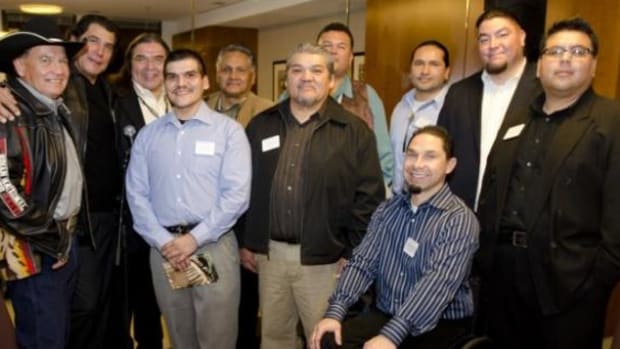Tribal leaders gathered in support of the California Tribal College initiative at the SNR Denton law firm in San Francisco, California on Wednesday, December 14, 2011.