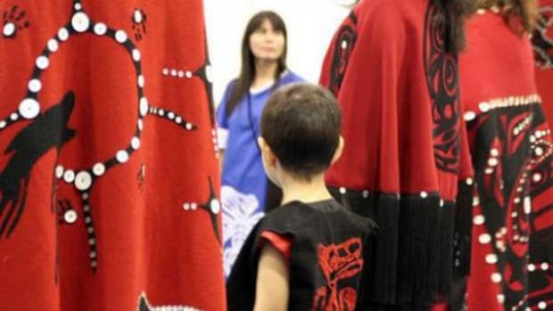 First Nation child attending ceremony at the Vancouver Aboriginal Friendship Centre.