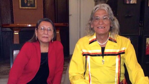 Loretta Afraid-of-Bear Cook, Lakota, and Tom Kanatakeniate Cook, Mohawk, visited Union Theological Seminary in April and