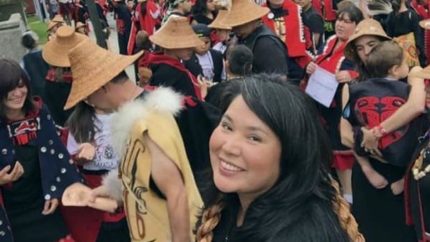 Metlakatla Indian Community Mayor and Tribal Chairwoman Audrey Hudson at Celebration, a biennial festival of Tlingit, Haida, and Tsimshian cultures. June 2016, Juneau, Alaska.