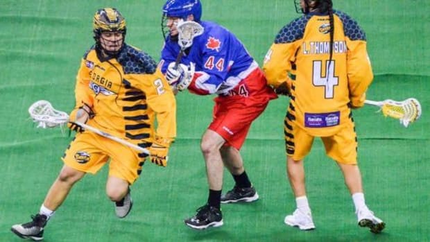 Tewaaraton winners and brothers, Miles and Lyle Thompson, play their first home game together as Swarm teammates.