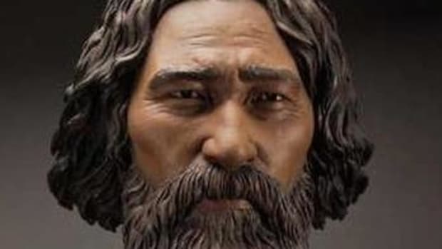 A clay facial reconstruction of the Ancient One shows what he many have looked like.