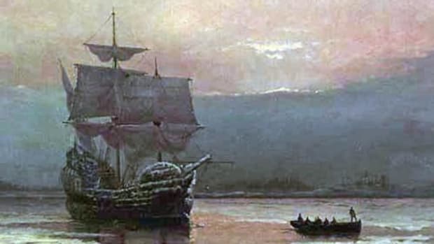 "Mayflower in Plymouth Harbor," by William Halsall, 1882 at Pilgrim Hall Museum, Plymouth, Massachusetts