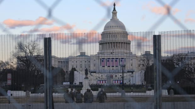 The U.S. Capitol guarded by the National Guard on January 18, 2021, a few days before the inauguration. (Photo by Jourdan Bennett-Begaye, Indian Country Today)