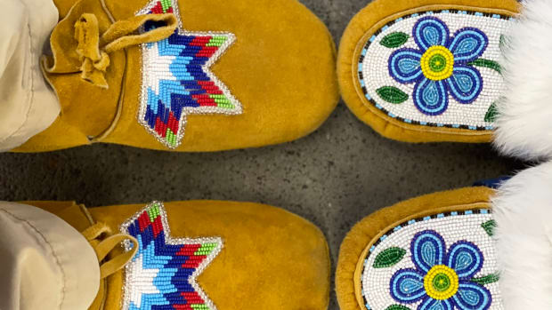 "Today is #RockYourMocs day!! My son Joey & I celebrate today from Calgary, Alberta. It is our day to celebrate, express, honour and spread awareness for Indigenous pride & culture. #RockYourMocs #RockYourMocs2021 #Calgary #yyc #NativeAmerianHeritageMonth  @ROCKYOURMOCS," wrote Lowa Beebe on Twitter. (Photo via Twitter)