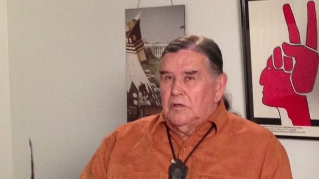 Clyde Bellecourt in a May 2013 interview at the American Indian Movement's Interpretive Center in Minneapolis. (Photo by Mark Trahant)