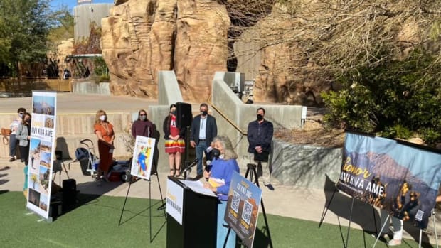 A news conference at Springs Preserve on Friday, Jan. 14, 2022, in Las Vegas to talk bill to designate Avi Kwa Ame, the Mojave name for Spirit Mountain and its surrounding landscape, as Nevada's newest National Monument. (Photo courtesy of Clark County, Nevada Facebook)