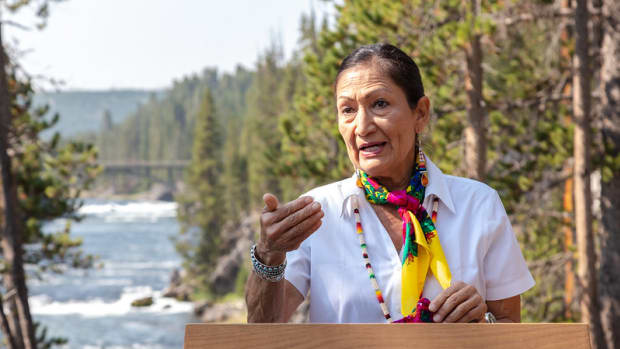 Pictured: Department of the Interior Secretary Deb Haaland visits Yellowstone National Park in August 2021.
