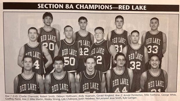 The 1997 Red Lake (Minnesota) Warriors. (Photo courtesy of Minnesota State High School League tournament program)