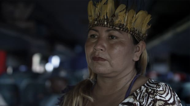 Guarani-Kaiowá leader and activist Alenir Ximendes in the documentary The Wind Blows the Borders. (Photo courtesy of Juan M. Gonzalez-Calcaneo)