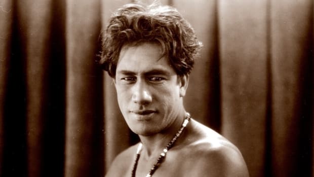 Surfing legend Duke Kahanamoku, shown here in an undated photo, is credited with sharing the joys of surfing with the world in the early 1900s. His life is featured in the a documentary, "Waterman - Duke: Ambassador of Aloha," which debuted in theaters and has been featured on the PBS American Masters series. (Photo courtesy of The Paragon Agency)
