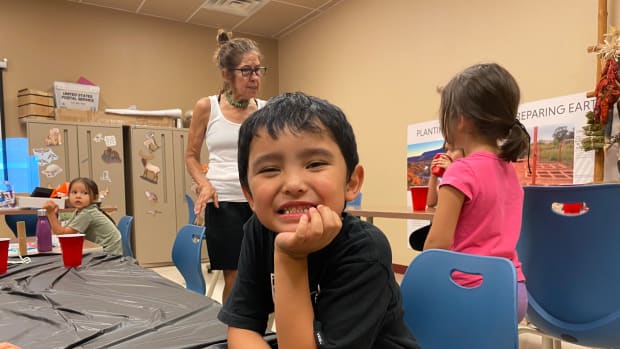 Jackson, 5, poses for a photo at the “traditional teachings” summer camp hosted by the Indian Pueblo Cultural Center in New Mexico. (Photo by Aliyah Chavez, ICT)