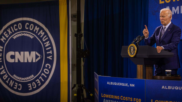 President Joe Biden speaks about student loan debt relief at Central New Mexico Community College on Nov. 3, 2022. (Photo by Sharon Chischilly for Source NM)