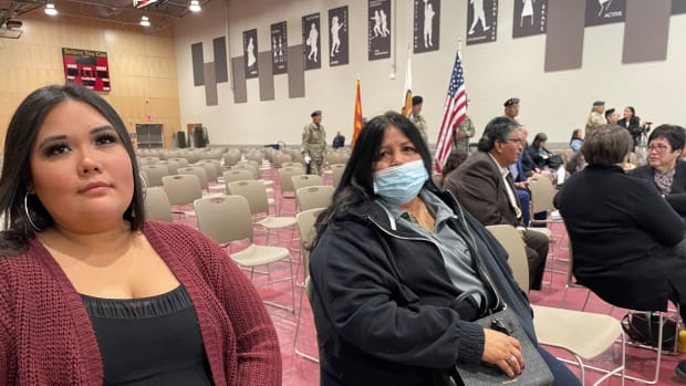 Raven Lewis, Tohono O'odham, who is Lucero’s niece and is a student at the Gila Crossing Community School, said Haaland is “doing her job right by being a leader for her people." (Photo by Kalle Benallie, ICT)