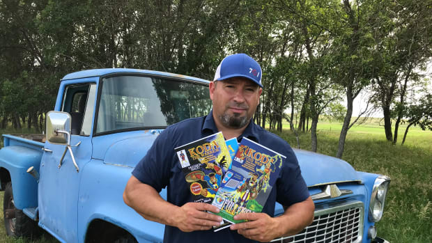 Mark Mindt, Spirit Lake Dakota citizen, is preparing to present his fourth edition of the comic book "Koda" to greater North Dakota school audiences. (Photo courtesy of Theresa Mindt)