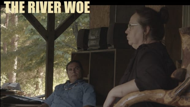 Cherokee filmmaker Christopher Coursey debuts his first movie, "The River Woe," (2022), a short film about an Indigenous man, played by Marcus Thompson, left, who turns to his traditions to feed his family after being laid off. The film also features Cherokee First Language speaker Marlene Glass Ballard, right. The film is being released in fall 2022.  (Photo courtesy of Christopher Coursey)
