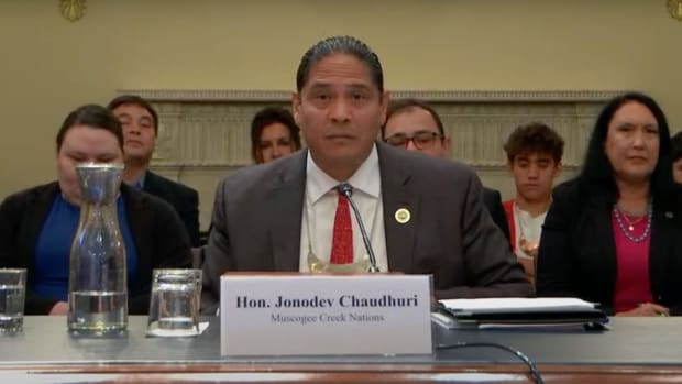 Ambassador Jonodev Chaudhuri provides his testimony during the hearing. (Gaylord News Photo/Beck Connelley)