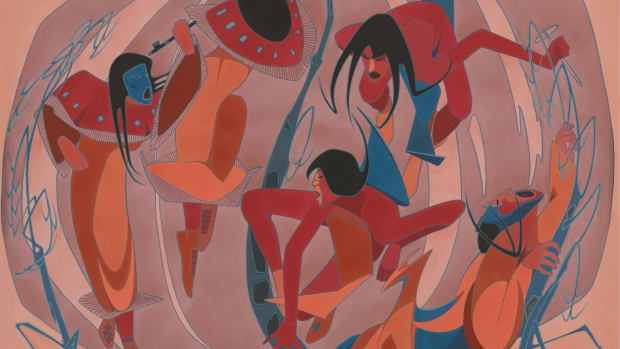 Artist Oscar Howe, Yanktonai Dakota, was one of the 20th century’s most innovative Indigenous painters, bringing a new perspective to traditional works. A new retrospective of his works, “Dakota Modern: The Art of Oscar Howe,” which includes this 1958 piece, "Umine Dance," opens at the Portland Art Museum on Oct. 29, 2022, and runs through May 14, 2023. Howe died in 1983 at age 68. (Photo courtesy of the Smithsonian Institution)