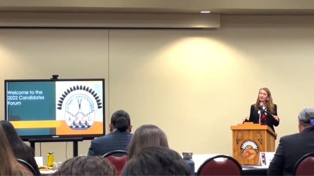 U.S. Representative of New Mexico's 1st Congressional District Melanie Stansbury at the All Pueblo Council of Governors 2022 Candidates Forum on Oct. 14.
