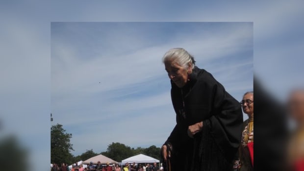 Elder Susan Kelly Powers, Standing Rock Sioux, attends the American Indian Center of Chicago pow wow in about 2015. Power was one of the founders of the center, which opened in 1953 as the first urban Indigenous center in the U.S. Power died Oct. 29, 2022, at age 97. (Photo courtesy of Mona Power)