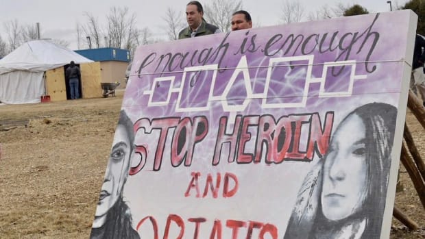 A sign on the Oneida Nation highlights how opioids have affected the community. (Photo courtesy U.S. Department of Interior)