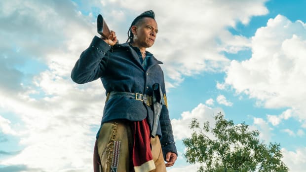 Actor Chaske Spencer, Fort Peck Tribes, plays Pawnee scout Eli Whipp in a new Western miniseries, "The English," which premiered Nov. 11, 2022, on Amazon Prime. The film's writer and director, Hugo Blick, brought in IllumiNative's Crystal Echo Hawk, Pawnee, to help ensure authenticity. (Photo courtesy of Prime Video)