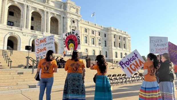 As rally preparations were underway, early arrivals showed their support for ICWA with signs in hand on Monday, Sept 30, 2024. (Photo by Alex Perez, The Imprint)