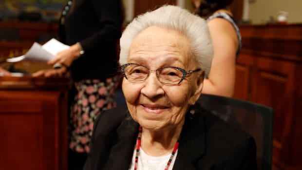 Lakota elder Marcella LeBeau is shown here on June 25, 2019, on Capitol Hill in Washington, D.C., where she was honored for her service during World War II and leadership in the Cheyenne River Sioux Tribe. Family members said she died on Sunday, Nov. 21, 2021, in Eagle Butte, S.D., after experiencing problems with her digestive system and losing her appetite. She was 102. (AP File Photo/Kali Robinson)