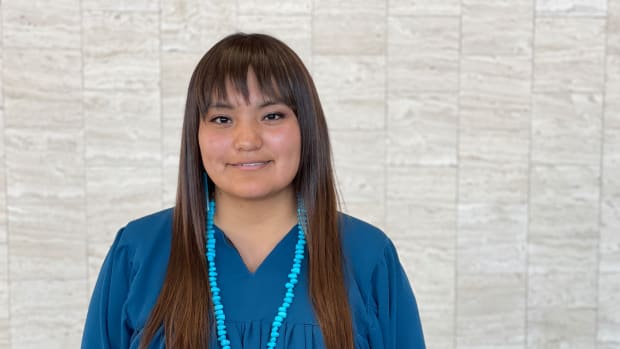 Maria Walker, White Mountain Apache, is one of four Center for Native Youth's Champions for Change. Walker, a research coordinator, worked with her tribe to research the COVID-19 Pfizer booster. (Pauly Denetclaw, ICT)
