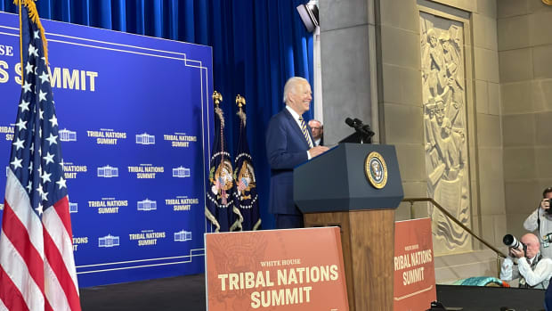 President Joe Biden addresses over 300 leaders during the 10th White House Tribal Nations Summit in Washington D.C. on November 30, 2022. (Pauly Denetclaw, ICT)