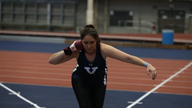 Māori athlete Violette Perry of New Zealand is drawing attention at Yale University in shot put, where she is already closing in on university records. Perry, Ngāi Tahu, was among the honorees in December 2021 of the Māori Sports Awards, where she received the Skills Active Māori Sports Awards scholarship. (Photo by Brad Ahern, courtesy of Yale University Athletics)