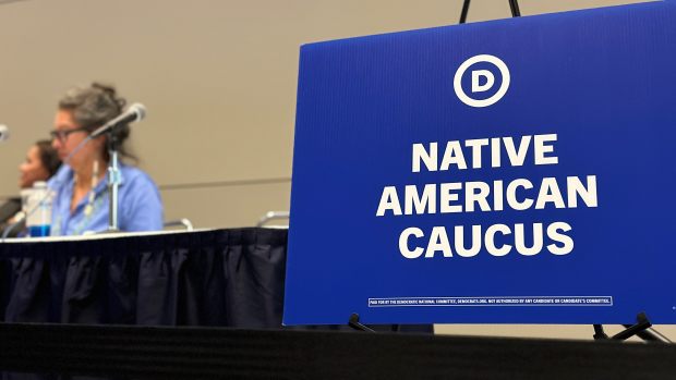 The Native American Caucus held it's first meeting on Monday Aug. 19, 2024 at the Democratic National Convention held in Chicago. (Photo by Pauly Denetclaw, ICT)