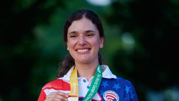 Rebekah "Bekah" Howe, Crow Creek Sioux, became the first U.S. athlete to medal in the sport of pétanque, bringing home silver on July 12, 2022, with record-breaking points in the 2022 World Games competition in Birmingham, Howe, of Port Townsend, fell in the finals of the Precision Shooting women's singles to Cambodian athlete Ouk Sreymom. (Photo by Martin Creative Captures/Dustin Massey Studios, courtesy of The World Games 2022)