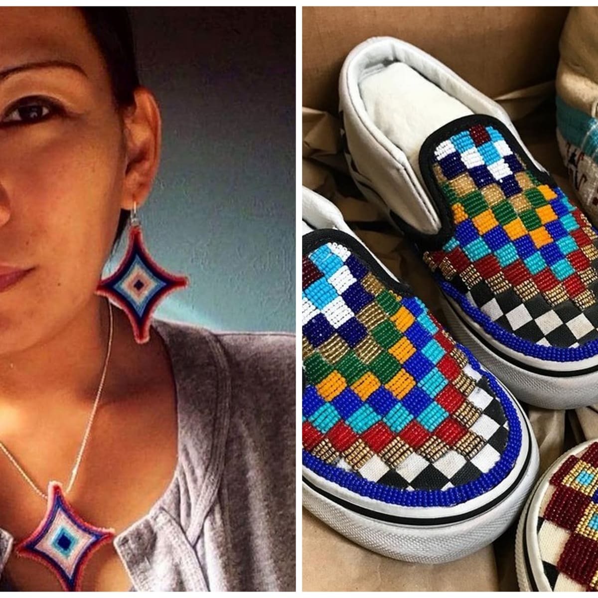 Beaded Vans Slip ons by Standing Rock Sioux Artist Charlene Holy