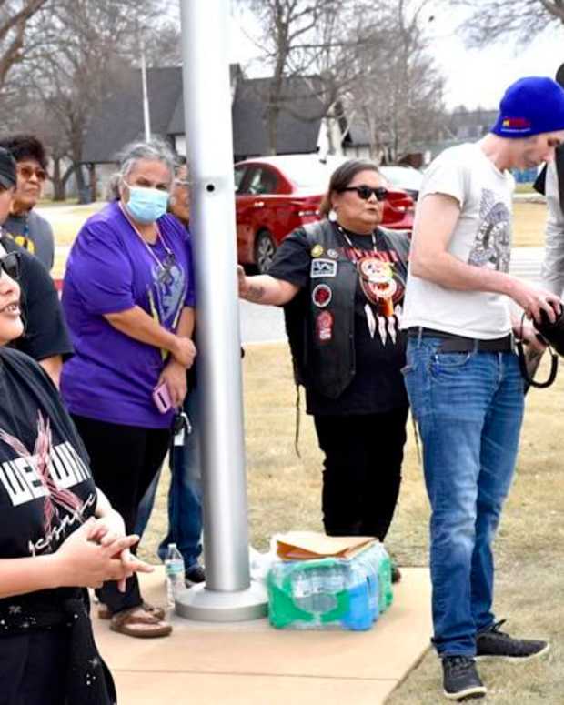 Kaysa Whitley, coordinator for the Westwin Resistance Coalition, speaks outside the Lawton (Oklahoma) City Hall. The coalition is fighting to stop a cobalt and nickel refinery that is being built in Lawton on the ancestral homelands of the Kiowa, Comanche and Apache people. (Photo courtesy of the Westwin Resistance Coalition)