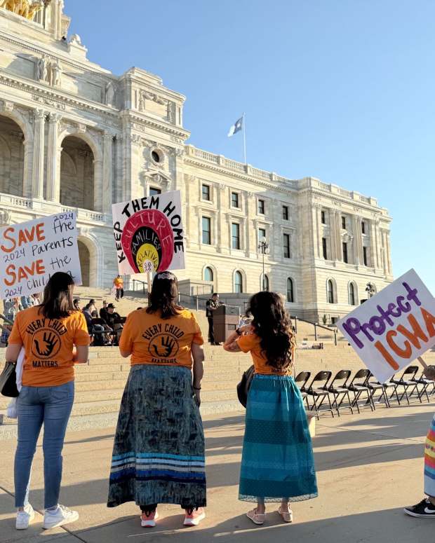 As rally preparations were underway, early arrivals showed their support for ICWA with signs in hand on Monday, Sept 30, 2024. (Photo by Alex Perez, The Imprint)