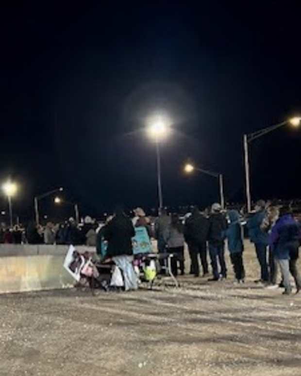 Voters stand outside a polling site in Chinle, Arizona, on Nov.. 5, 2024. Voters stood in long lines after numerous problems delayed voting. (Photo courtesy of Teaira Francis)