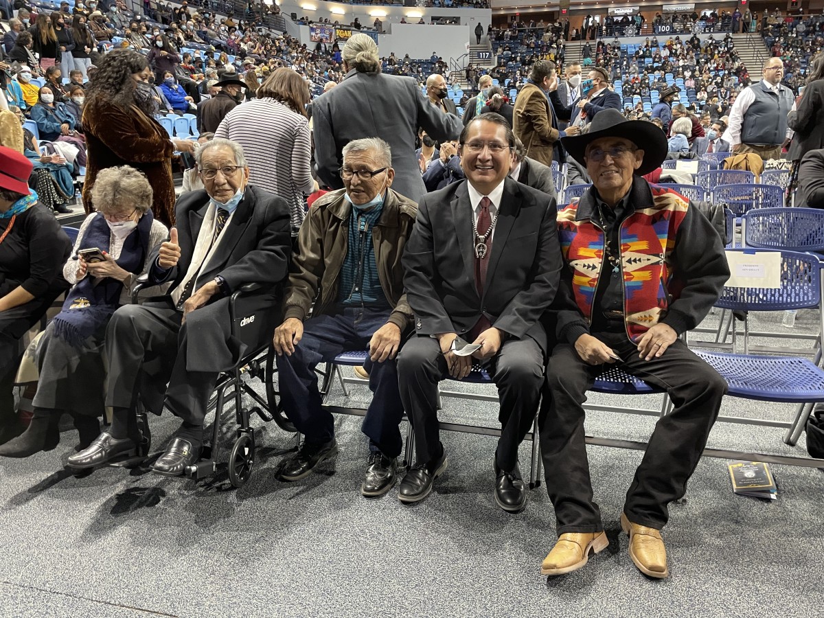Former Navajo Nation President Jonathan Nez, second from right, at 2023 inauguration of Buu Van Nygren. (Photo by Pauly Denetclaw, ICT)